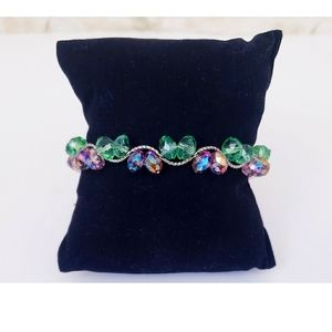 Vintage Glass Rondelle Faceted Beads Green Purple Vitral Multicolored Bracelet